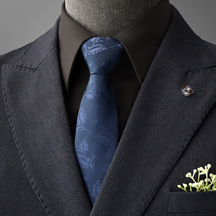Men's Vintage Art Floral Pattern Necktie - Navy - Self Tie - image 22