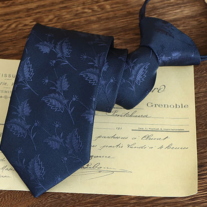 Men's Vintage Art Floral Pattern Necktie - Navy - Zipper - image 24