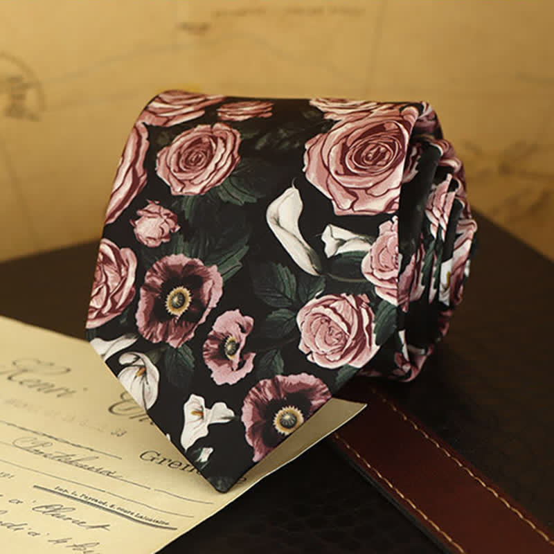 Men's Floral Printed Formal Dress Shirt Necktie