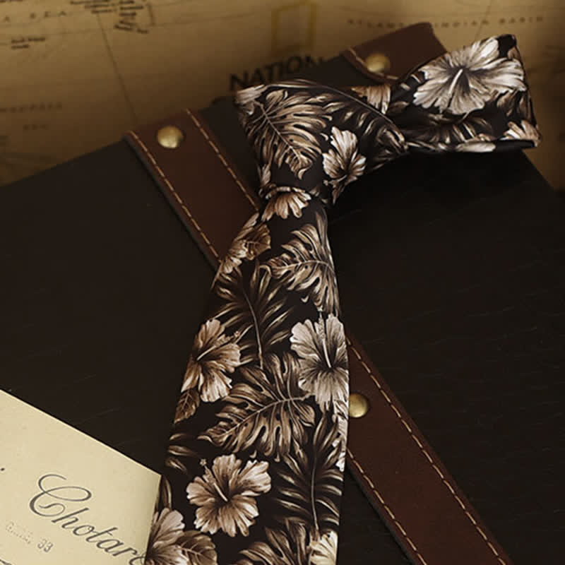 Men's Floral Printed Formal Dress Shirt Necktie