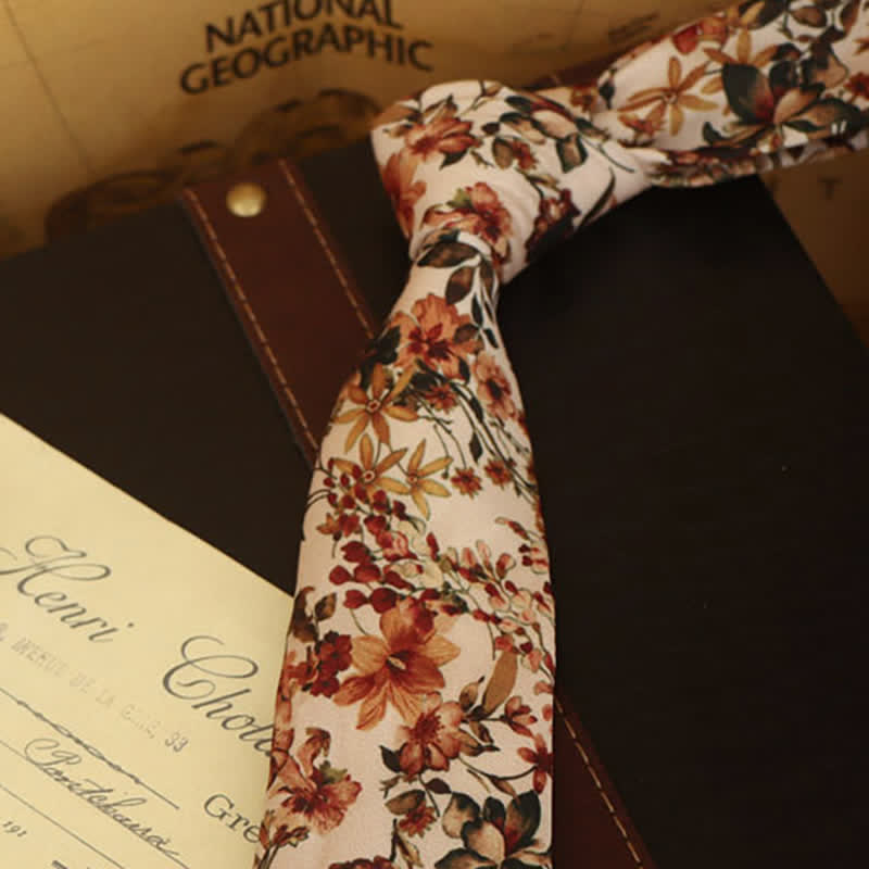 Men's Floral Printed Formal Dress Shirt Necktie