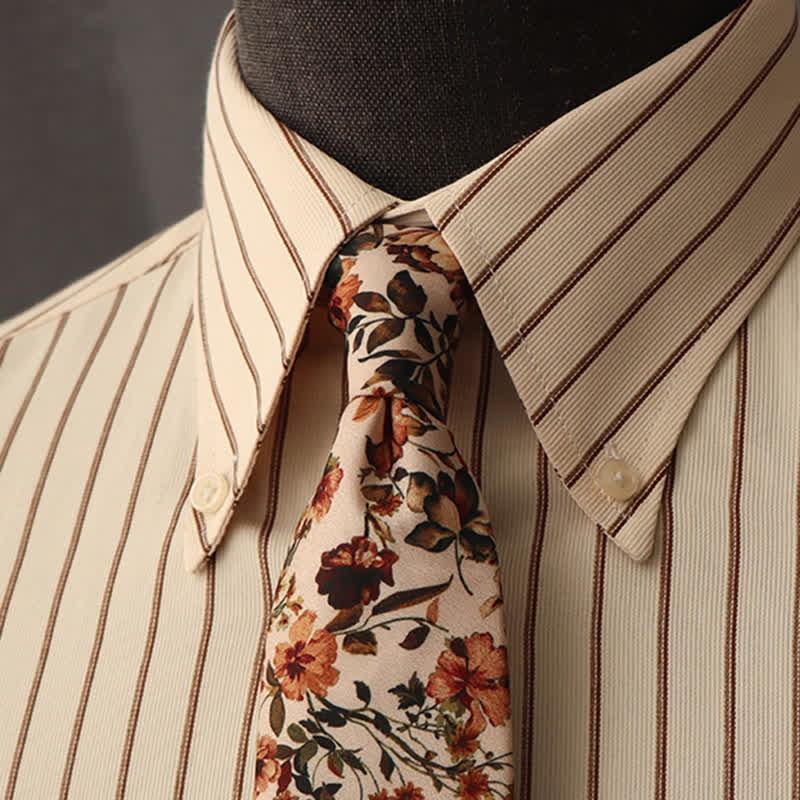 Men's Floral Printed Formal Dress Shirt Necktie