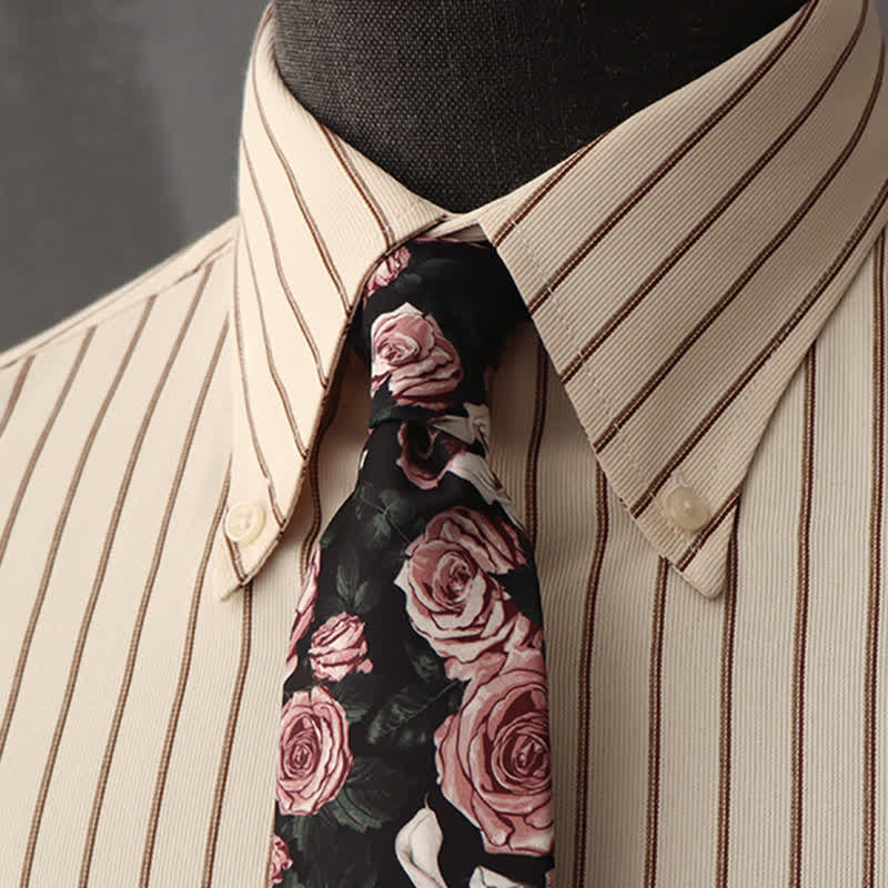 Men's Floral Printed Formal Dress Shirt Necktie