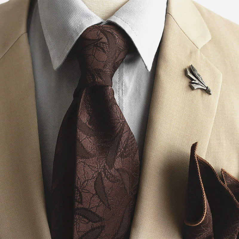 Men's Casual Floral Jacquard Leaves Pattern Necktie - Coffee - image 10