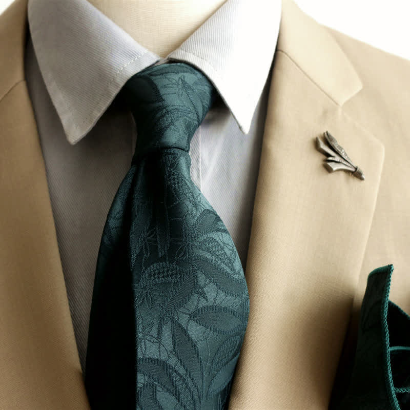 Men's Casual Floral Jacquard Leaves Pattern Necktie - Dark Green - image 0