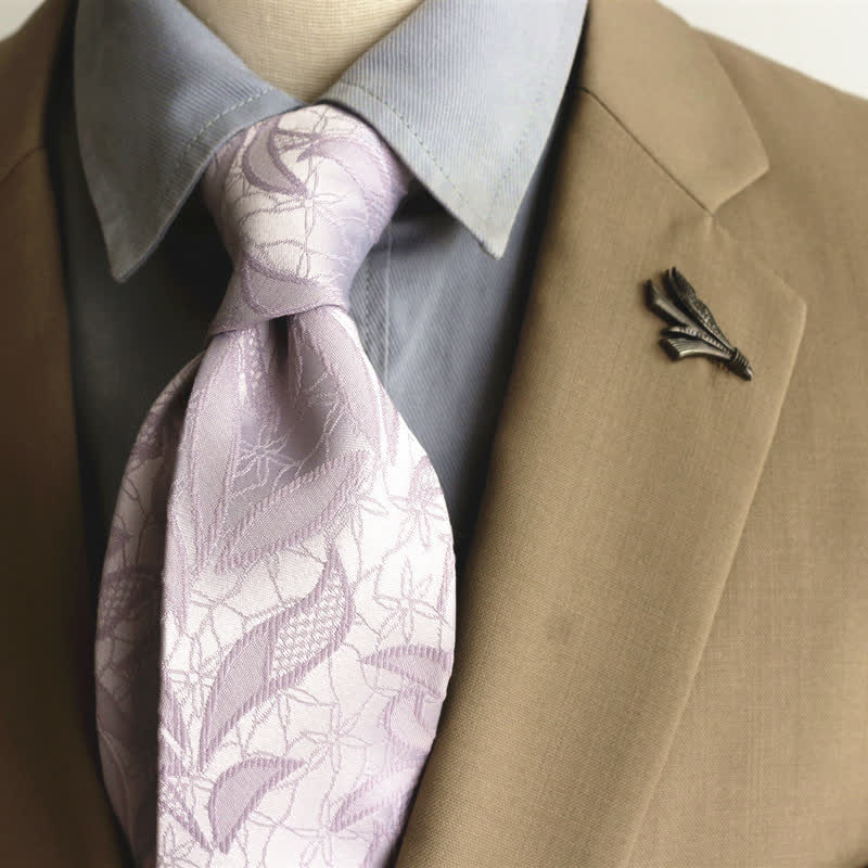 Men's Casual Floral Jacquard Leaves Pattern Necktie - Violet - image 13