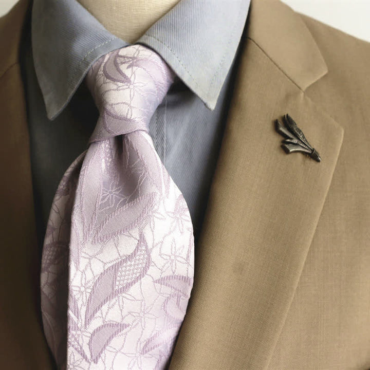 Men's Casual Floral Jacquard Leaves Pattern Necktie - Violet - image 13