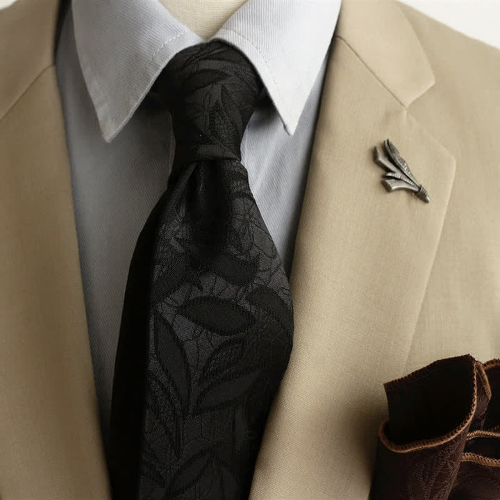 Men's Casual Floral Jacquard Leaves Pattern Necktie - Black - image 10