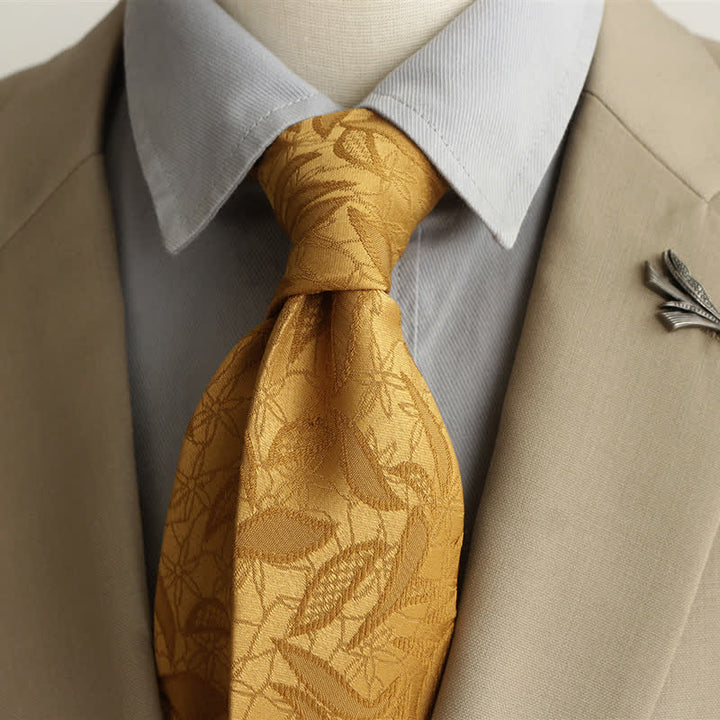 Men's Casual Floral Jacquard Leaves Pattern Necktie - Gold - image 6