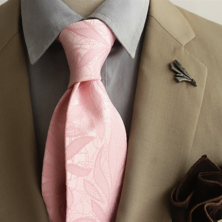 Men's Casual Floral Jacquard Leaves Pattern Necktie - Pink - image 13