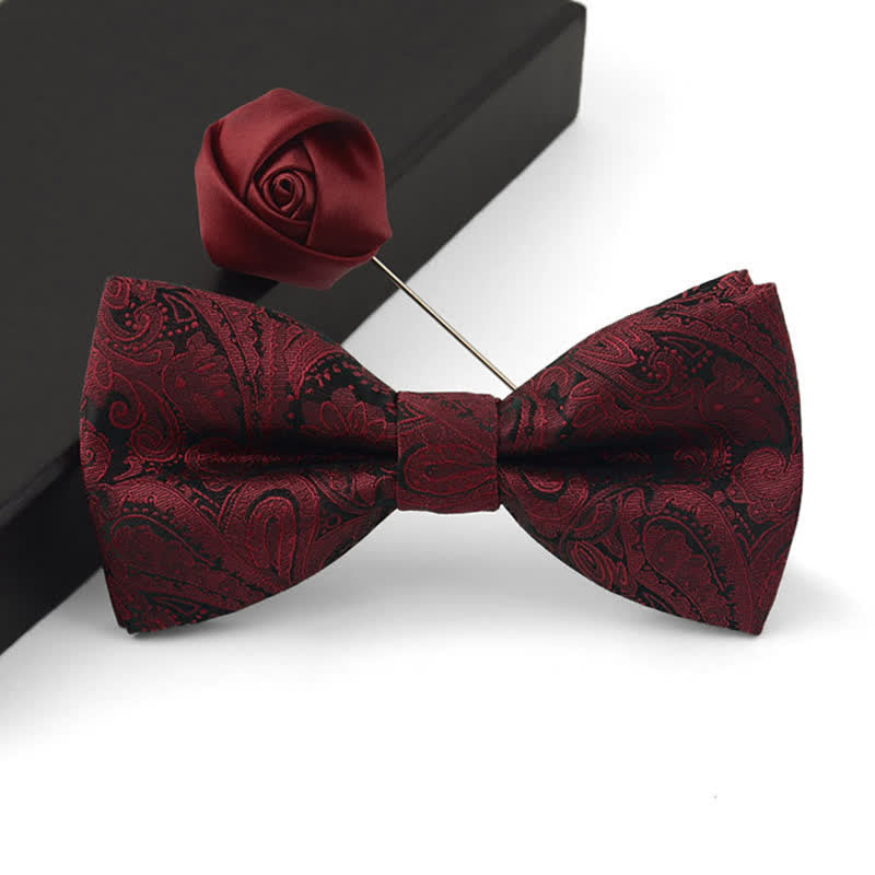 3Pcs Men's Gorgeous Burgundy Handkerchief Bow Tie Set