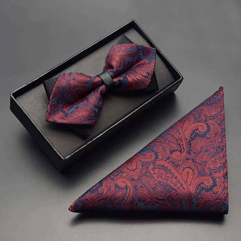 3Pcs Men's Exotic Paisley Double Pointed Bow Tie Set