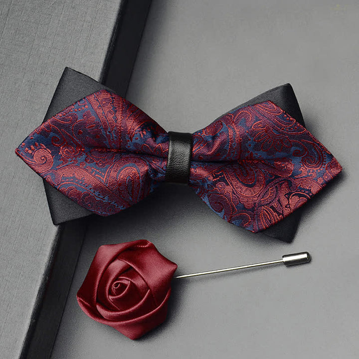 3Pcs Men's Exotic Paisley Double Pointed Bow Tie Set