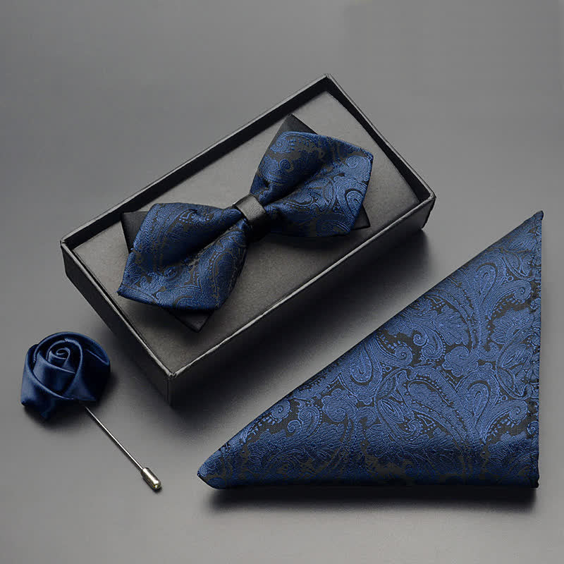 3Pcs Men's Exotic Paisley Double Pointed Bow Tie Set