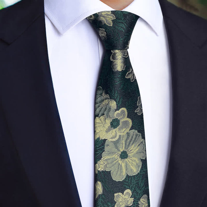 3Pcs Men's Dark Green Flower BowTie Necktie Set