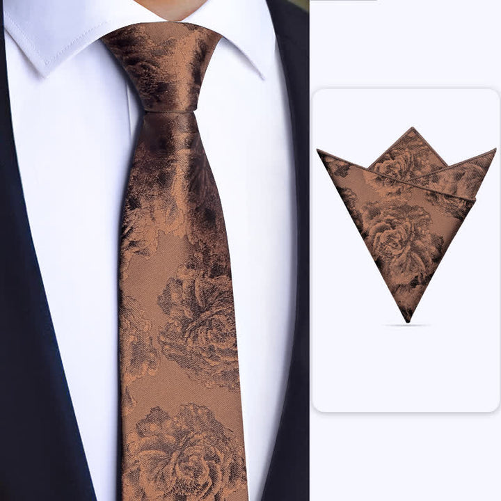 3Pcs Men's Vintage Bronze Flower BowTie Necktie Set