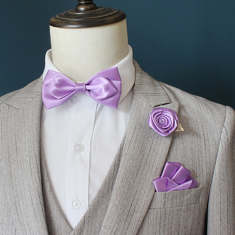 3Pcs Men's Wedding Grooms Rose Corsage Bow Tie Set