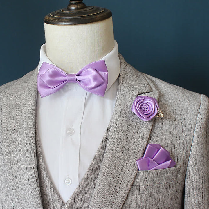 3Pcs Men's Wedding Grooms Rose Corsage Bow Tie Set