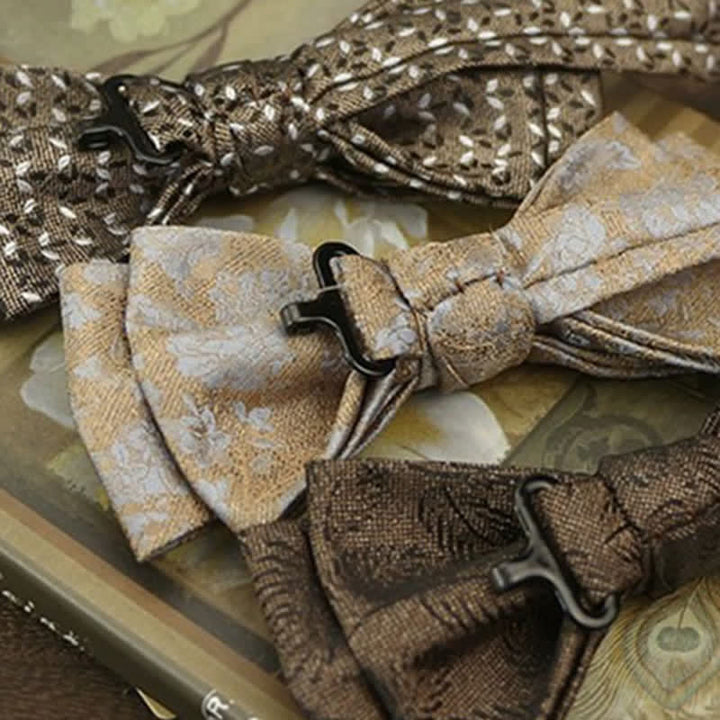 2Pcs Men's Retro Brown Bow Tie Handkerchief Set