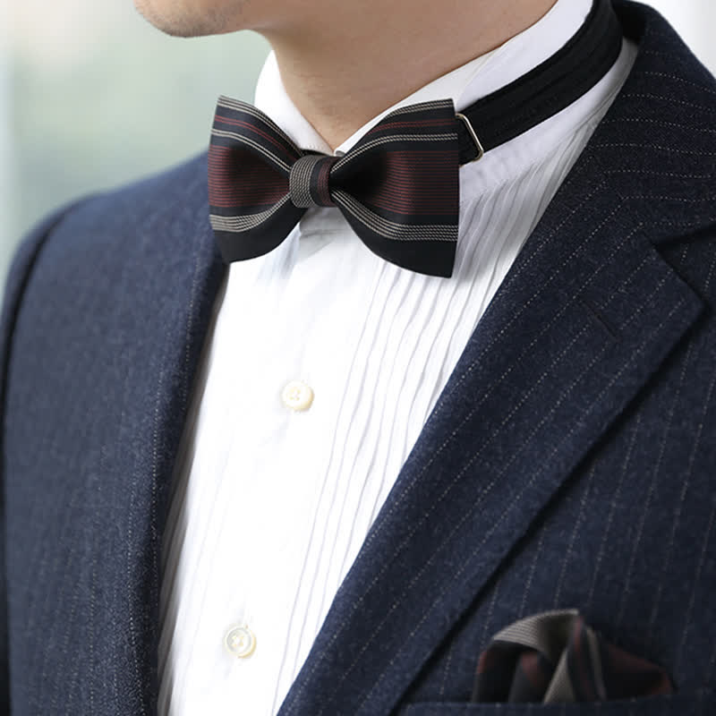 Men's Burgundy & Black Striped Formal Bow Tie