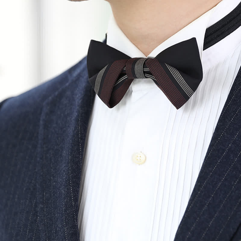 Men's Burgundy & Black Striped Formal Bow Tie