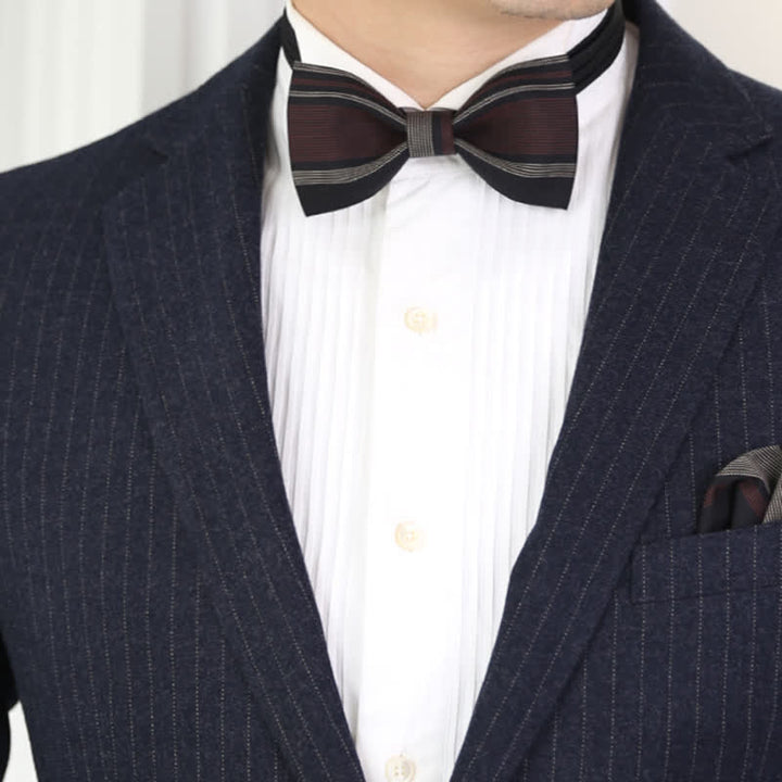 Men's Burgundy & Black Striped Formal Bow Tie