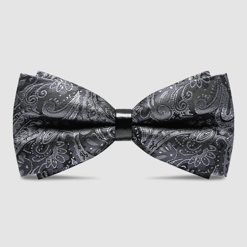 Men's Luxurious Gray Paisley Pattern Bow Tie