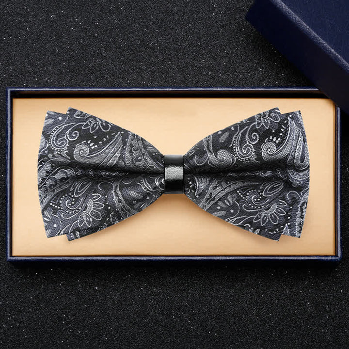 Men's Luxurious Gray Paisley Pattern Bow Tie