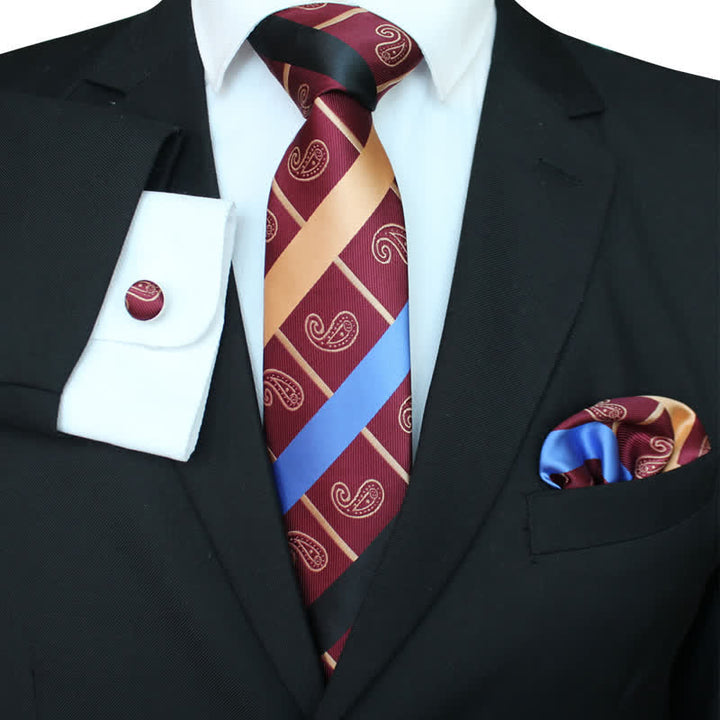 3Pcs Men's Striped Paisley Mixed Pattern Necktie Set