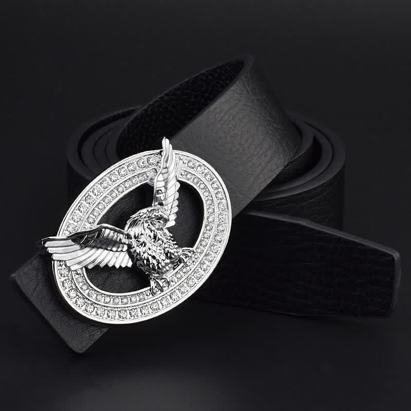 Men's Hollow Eagle Sparkling Rhinestone Buckle Leather Belt