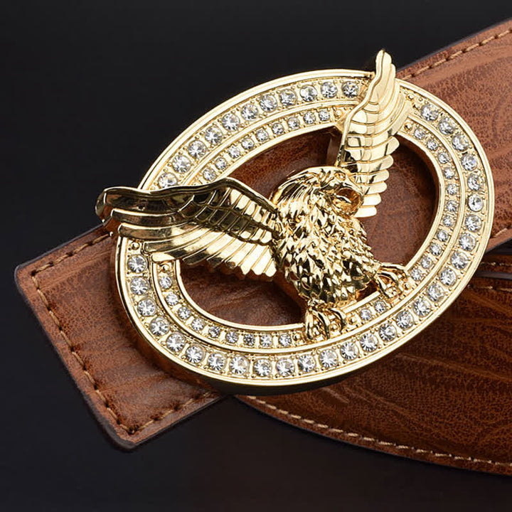 Men's Hollow Eagle Sparkling Rhinestone Buckle Leather Belt