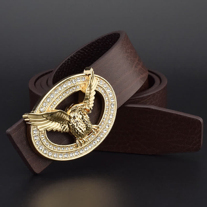 Men's Hollow Eagle Sparkling Rhinestone Buckle Leather Belt