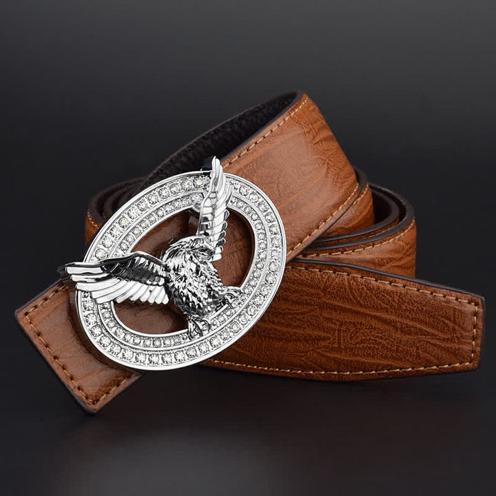 Men's Hollow Eagle Sparkling Rhinestone Buckle Leather Belt