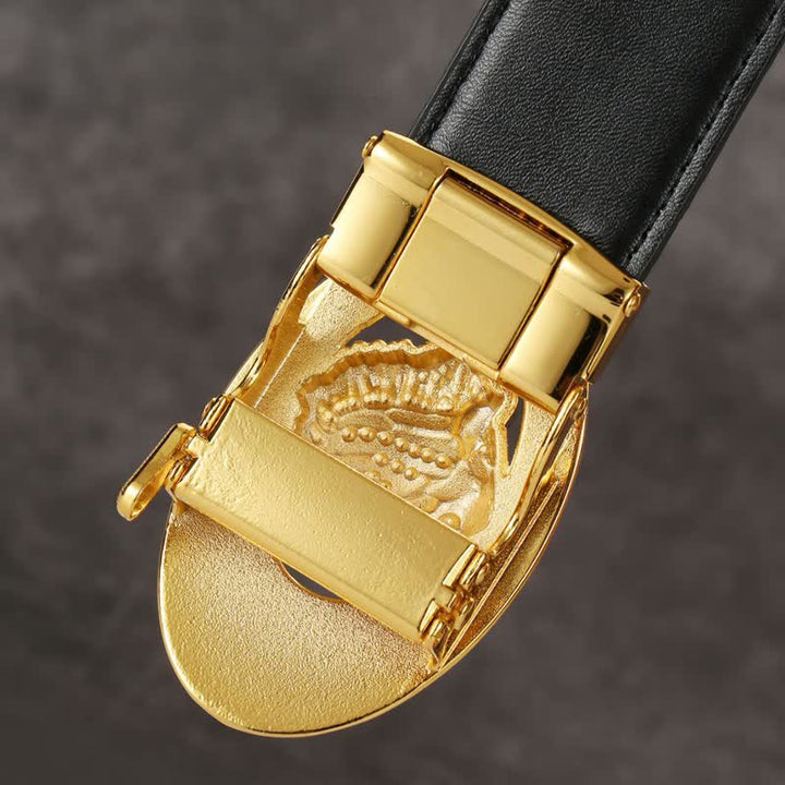 Men's Golden Tiger Buckle Crocodile Pattern Leather Belt