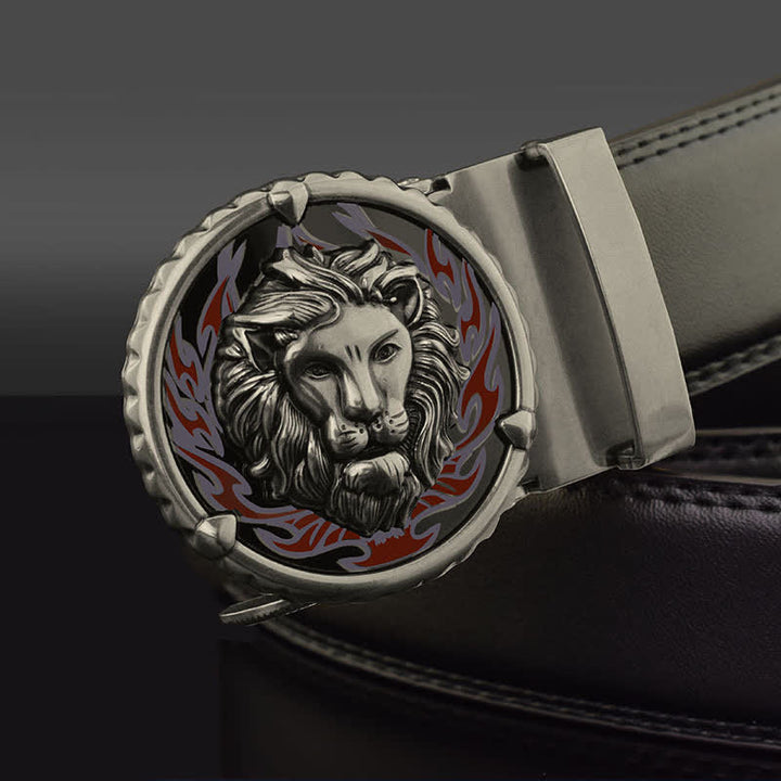 Men's Retro Lion Head Automatic Buckle Leather Belt