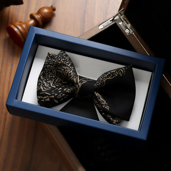 Men's Gold Painting Black Wedding Groom Bow Tie