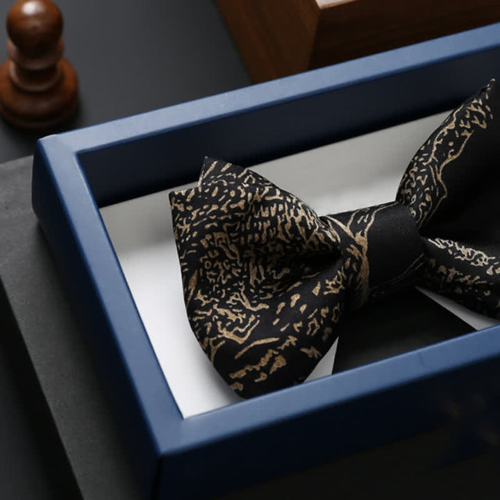 Men's Gold Painting Black Wedding Groom Bow Tie