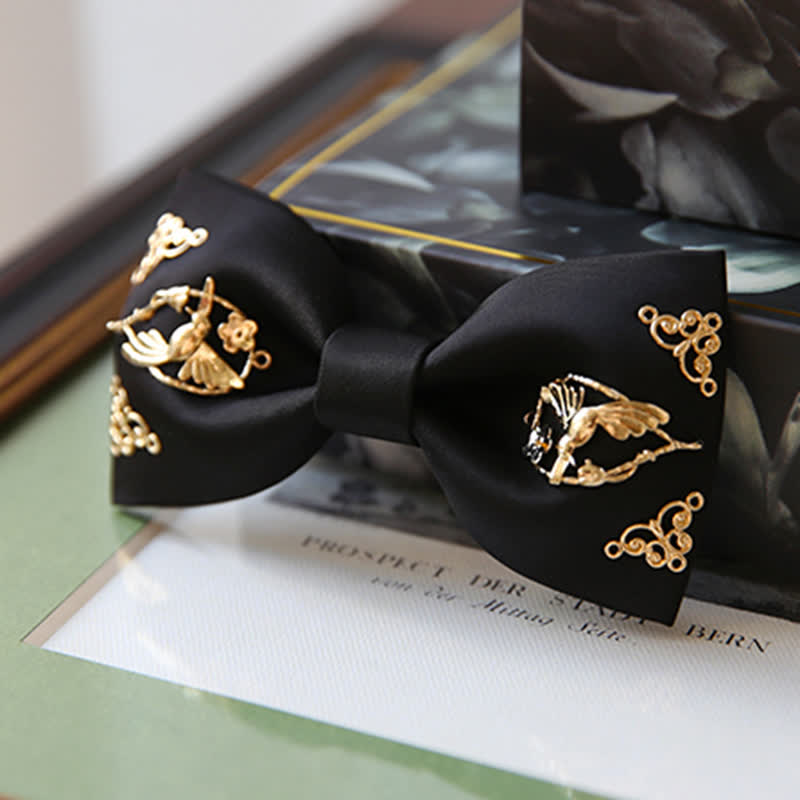 1Pcs Men's Golden Metal Bird Flower Decors Bow Tie