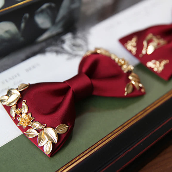 1Pcs Men's Golden Metal Bird Flower Decors Bow Tie