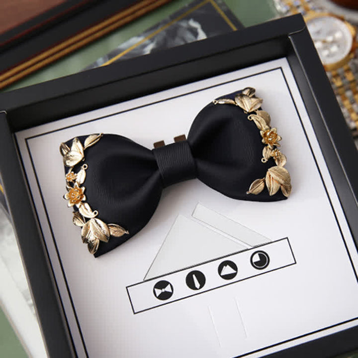 1Pcs Men's Golden Metal Bird Flower Decors Bow Tie