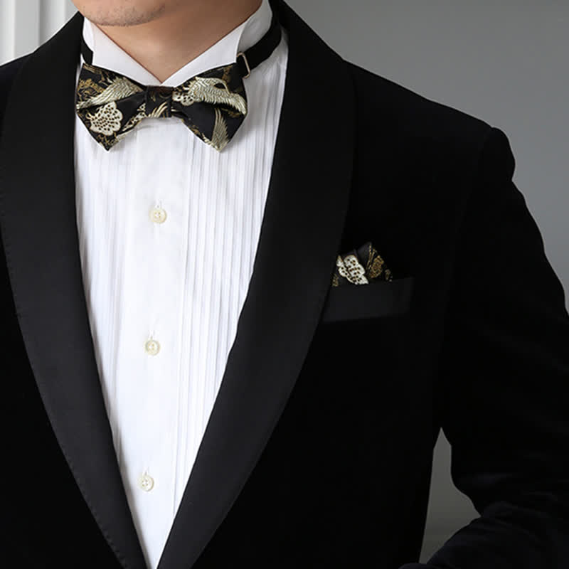 Men's Golden Crane Jacquard Luxury Bow Tie - image 0