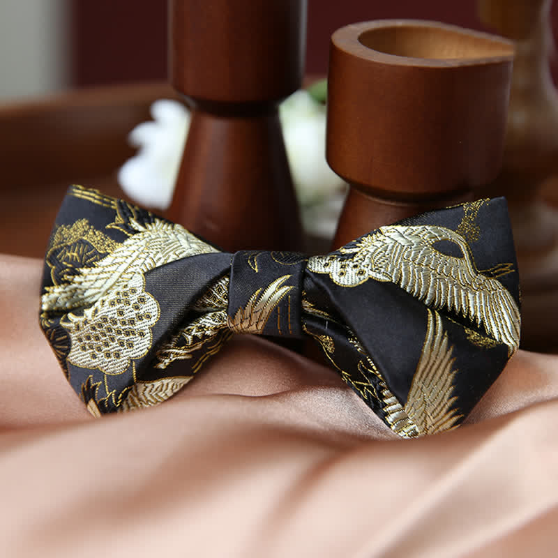 Men's Golden Crane Jacquard Luxury Bow Tie