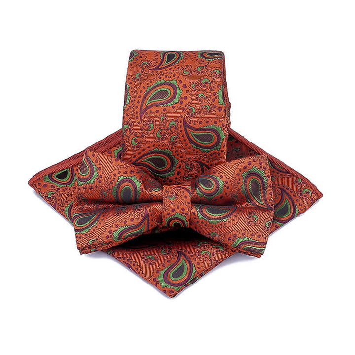 3Pcs Men's Cashew Flower Casual Bow Tie Necktie Set