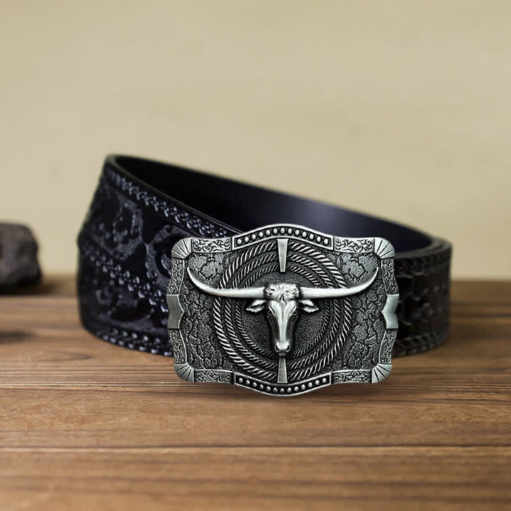 Men's DIY Western Bull Head Buckle Leather Belt