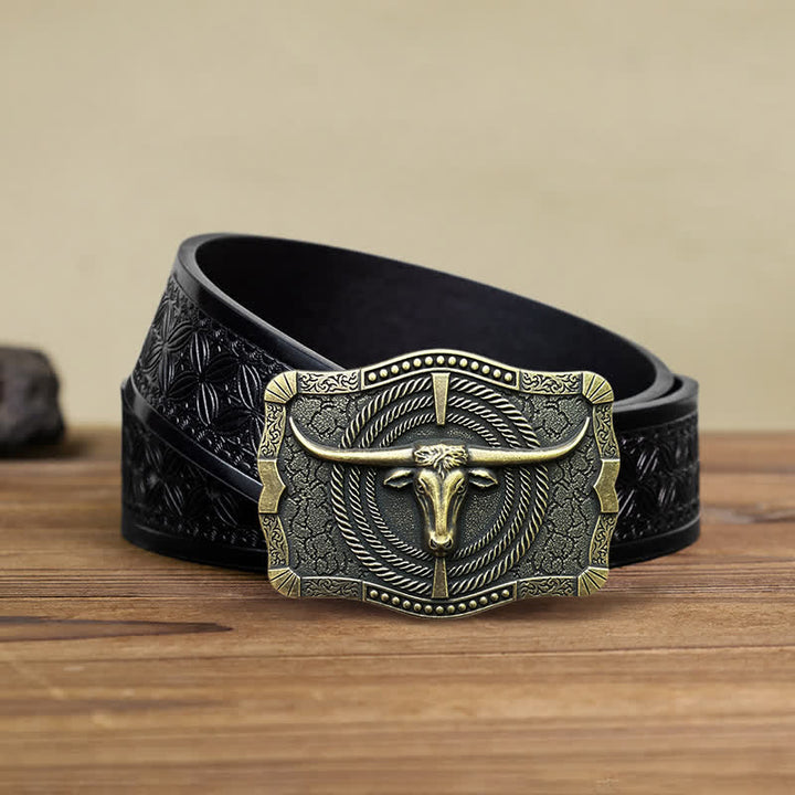 Men's DIY Western Bull Head Buckle Leather Belt