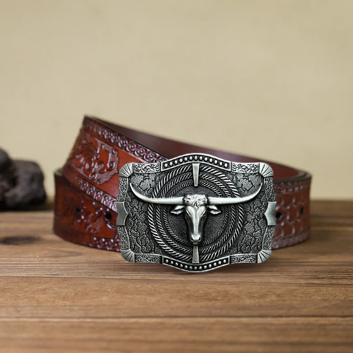 Men's DIY Western Bull Head Buckle Leather Belt