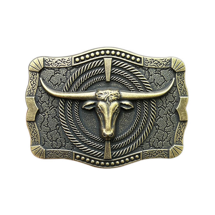 Men's DIY Western Bull Head Buckle Leather Belt