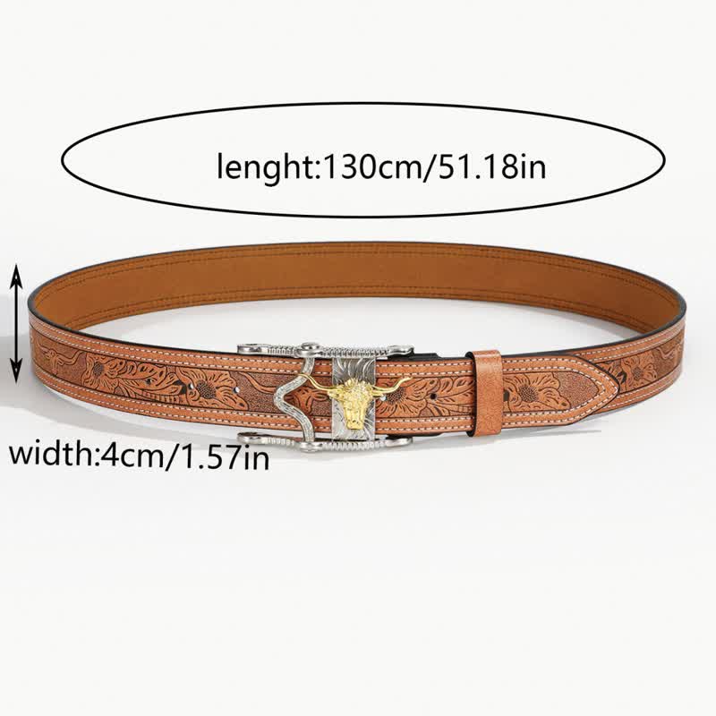 Men's Unique Western Bull Head Buckle Leather Belt