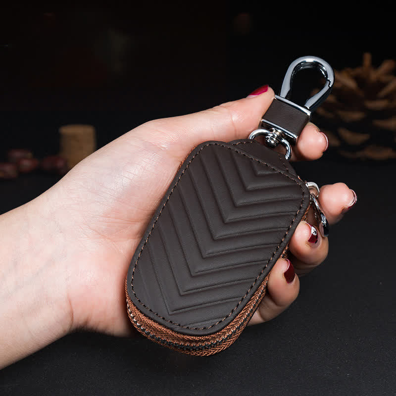 Multi-Functional Zipper V Pattern Leather Car Key Case