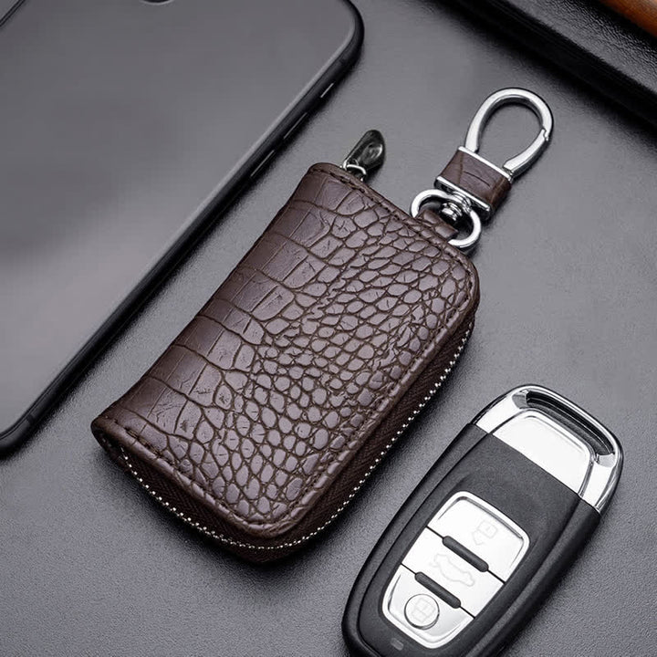 Alligator Pattern Zipper Bag Leather Car Key Case